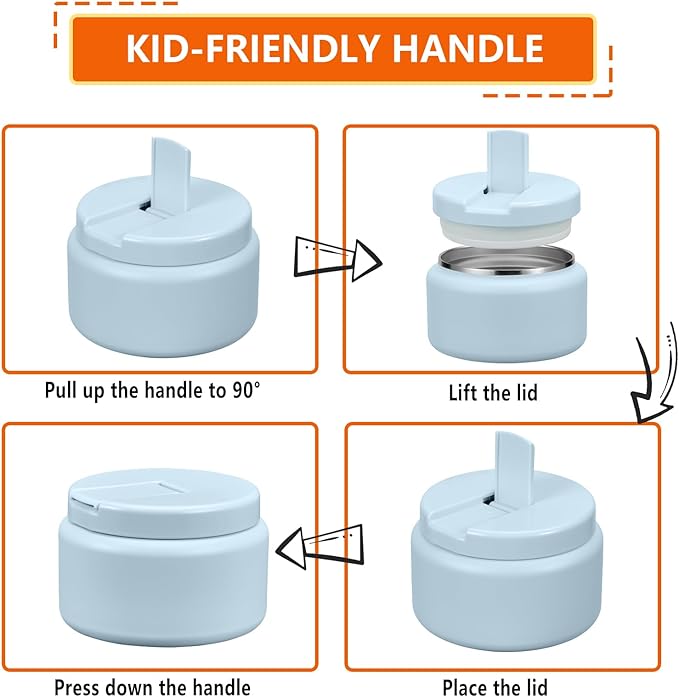 13.5oz Kids Jar for Hot Food, Insulated Vacuum Food Jar with Buckle Lid, Stainless Steel Wide Mouth Leak Proof Insulated Lunch Container for School Picnic Travel, Blue