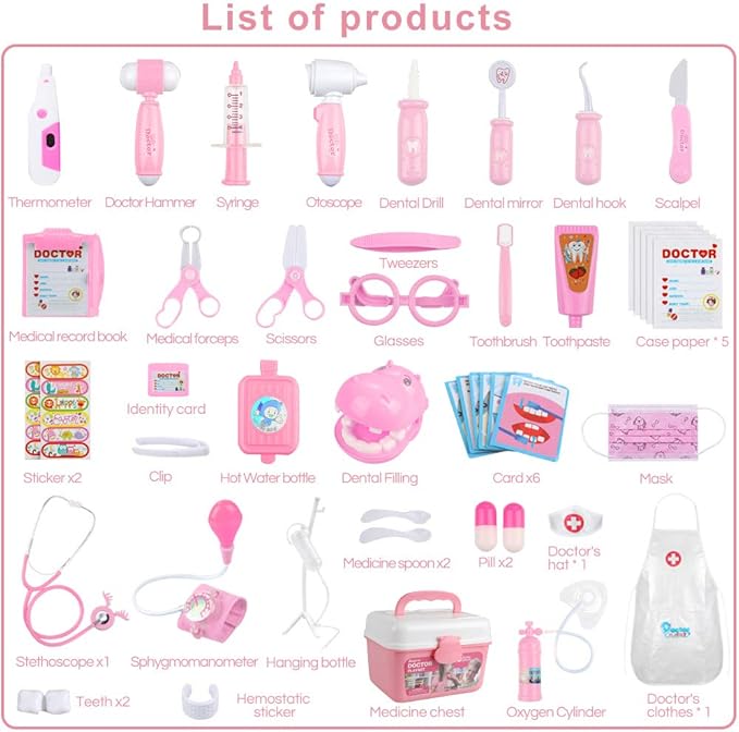 Anpro 46Pcs Doctor Kit for Kids, Medical Toy Doctor Pretend Play kit with Stethoscope Costume Dress-Up,Doctor Play Gift for Toddler