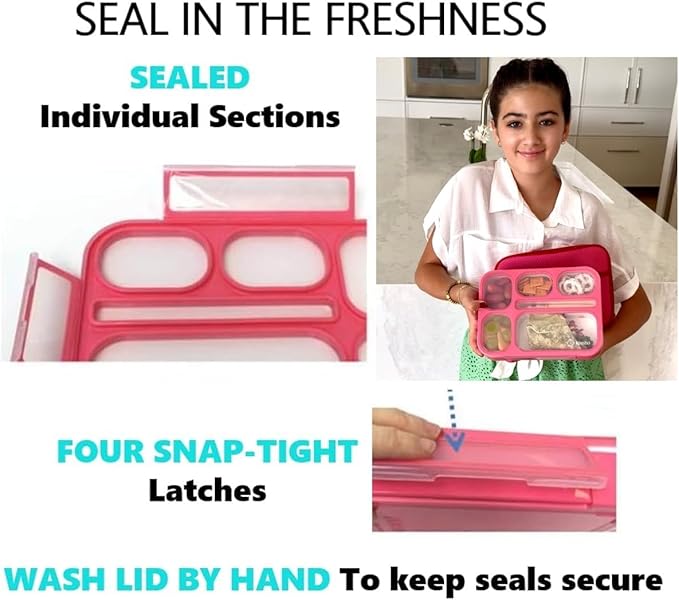 Bento Boxes with Bags and Ice Packs Set of 2. Lunch Box Snack Containers for Kids Boys Girls Adults. 6 Compartments, Leak-proof Portion Container Insulated Bag for School Lunches, Pink & Purple