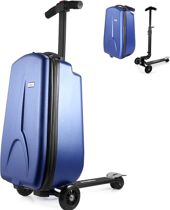 Scooter Luggage for Kids Scooter Suitcase for Ages 4-12, 4 in 1 Kids Luggage Boarding Suitcase Detachable & Foldable Scooter Travel Trolley Ride On Luggage-Blue