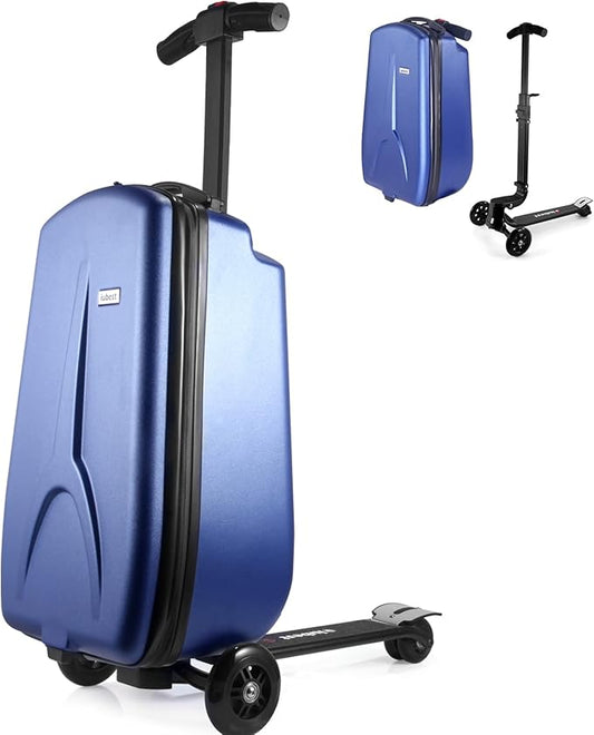 Scooter Luggage for Kids Scooter Suitcase for Ages 4-12, 4 in 1 Kids Luggage Boarding Suitcase Detachable & Foldable Scooter Travel Trolley Ride On Luggage-Blue