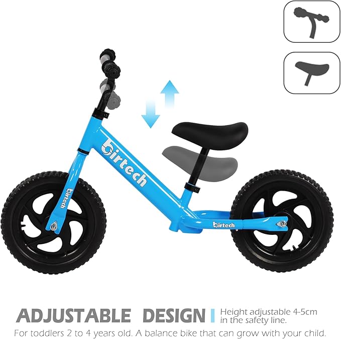 Birtech Balance Bike for 2-5 Year Old, 12 Inch Toddler Bike No Pedal Training Bicycle with Adjustable Seat Height, Airless Tire (Light Blue)