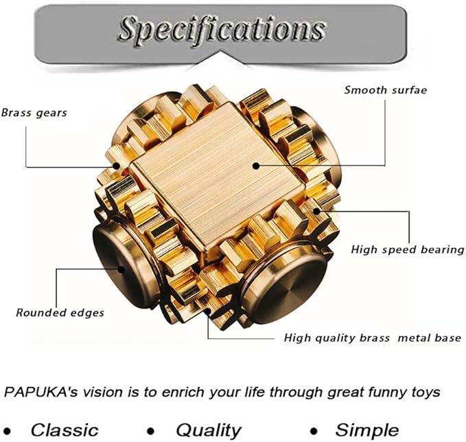 Pure Brass Cube Gears Linkage Anti-Anxiety Fidget Spinner Toy,Metal DIY EDC Meditation Break Bad Habits ADHD Finger Spinning Toy for Kid and Adults,High Speed Precision Brass Material