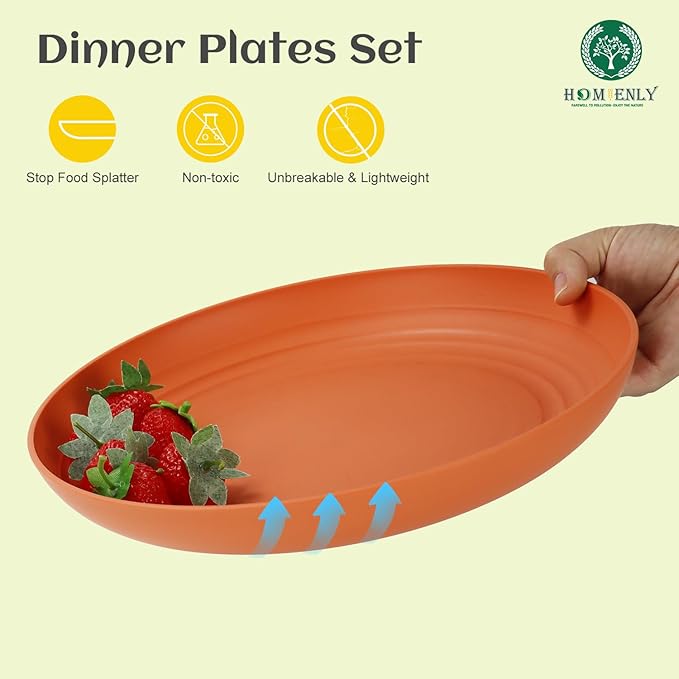 Homienly Deep Dinner Plates Set of 8 Alternative for Plastic Plates Microwave and Dishwasher Safe Wheat Straw Plates for Kitchen Unbreakable Salad Plate with 4 Colors (Colorful, 11 inch)