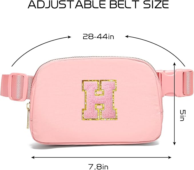 Gitus Customizable Belt Bag Fanny Pack for Girls Age 6-8 & 8-10 with Initial - Trendy Teen Girl Gift (Light Pink-H)