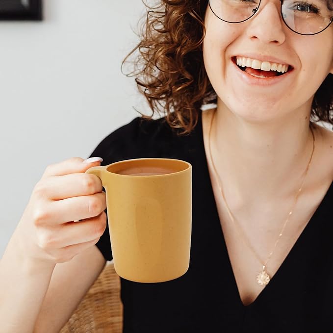 16oz Wheat Straw Cups with handles set of 6-Plastic Cups Reusable-Unbreakable Kids Mugs-Dishwasher Safe & Microwave Safe-Ideal Mugs for Tea,Coffee,Camping,RV-Banana Yellow