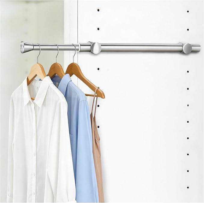 1Pcs Valet Rod for Closet Pull Out, Adjustable Heavy Duty Closet Valet Rod, Metal Stainless Steel Closet Rods for Hanging Clothes, Scarf, Pants, Sliver