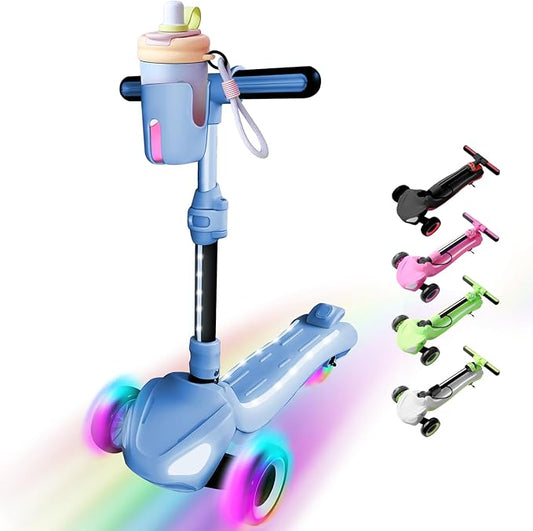 3 Wheel Electric Scooter for Kids Ages 3-10, w/Storage Basket, LCD Screen, Full Body Lights Up, Wide Deck, 5Mph Safe Speed, 90min Riding, Balance Foldable Kick Scooter for Boys & Girls