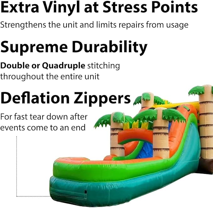 TentandTable Inflatable Bounce House Water Slide for Kids 5-12 Large, Commercial Grade Mega Bouncy Castle for Adults, Jump House, Includes Electric Air Blower, 32' L x 16' W x 15' H, Tropical Jungle