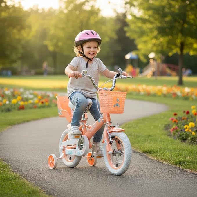 Glerc Sasha Girls Bike, 12-20 Inch Kids Bike for Children Ages 2-13 Years, Kids Bicycle with Doll-Seat & Basket & Training Wheels, Multiple Colors