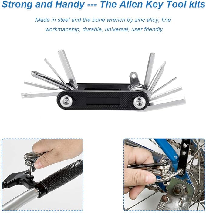 WOTOW Bike Tire Repair Tool Kit, Waterproof Frame Storage Bag & Mini Bike Pump & 16 in 1 Multitool & Bicycle Tyre Lever Patch Portable Repair Tool Accessories Set for Road Mountain BMX Cycling