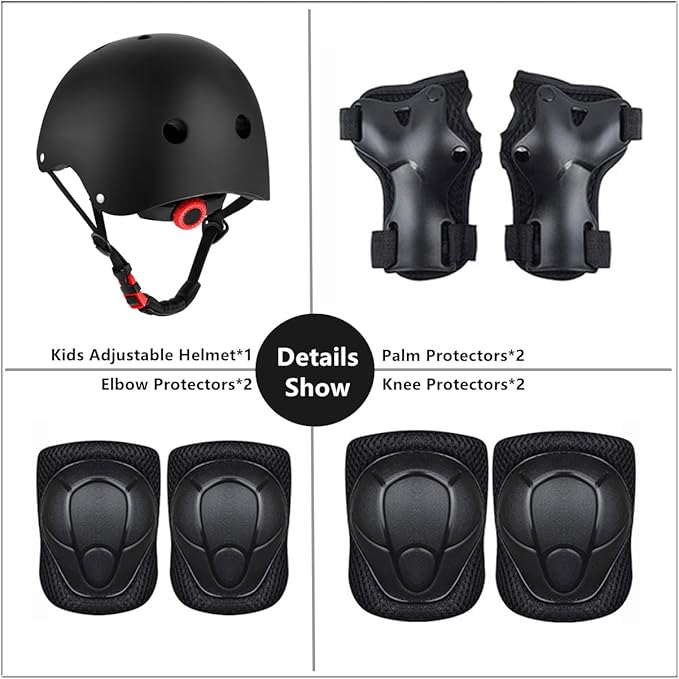 Kids Bike Helmet for Ages 2-14, Adjustable Safety Toddler Helmet with Protective Gear Set, Skateboard Scooter Helmets with Knee Elbow Pads Wrist Guards
