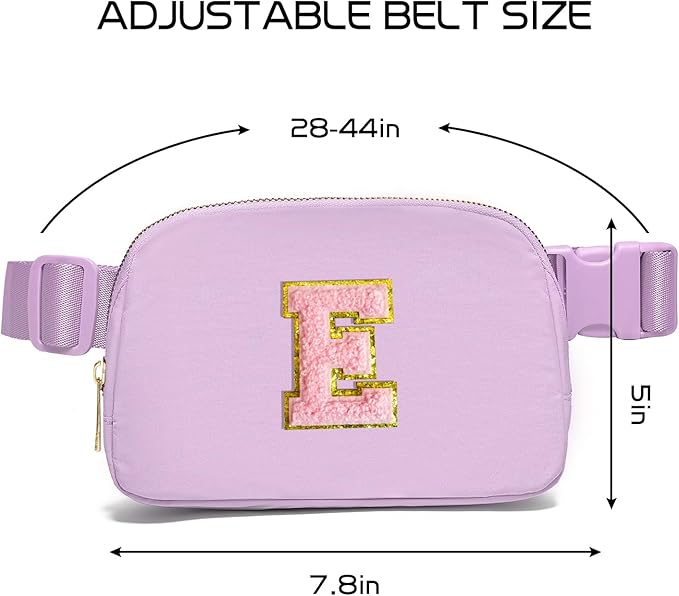 Gitus Belt Bag Fanny Pack Crossbody Bags with Initial Letter Patch Cute Stuff Birthday Gifts for Teenager Girls Trendy Preppy Stuff for Teen Girls Cool Stuff for Teens (Lavender-E)