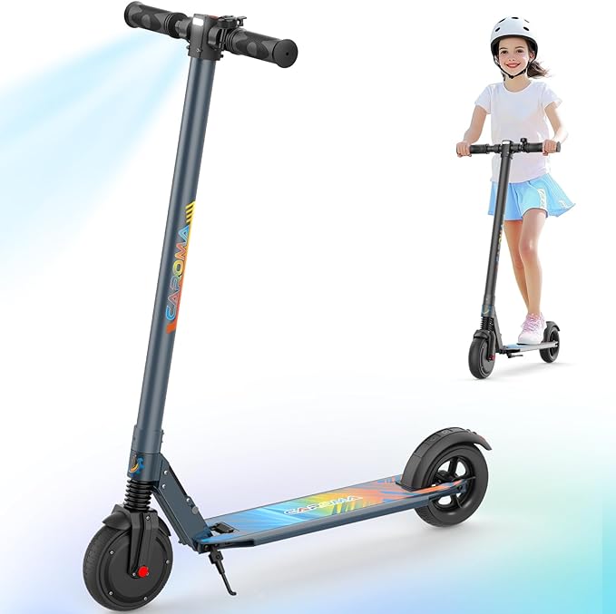 Caroma Electric Scooter for Kids Ages 6-14, 250W/180W/150W Motor & 15 Mph, 85 Mins Ride Time, Adjustable Height & Speed, LED Display, Kids Electric Scooter, Best Gifts for Boys & Girls