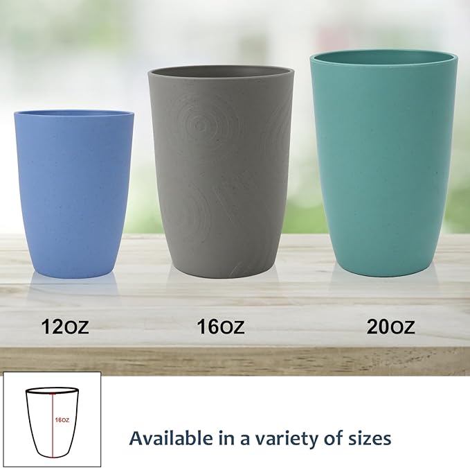 Wheat Straw Cups 6 PCS Plastic Cups Reusable Unbreakable Drinking Cup Dishwasher Safe Water Glasses with Unique Pattern(16 OZ,Black Grey)