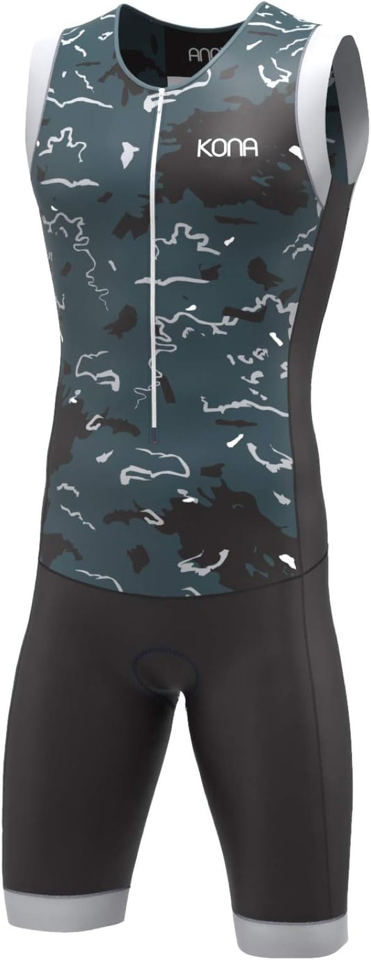KONA Mens Assault Triathlon Race Suit - Sleeveless Skinsuit Padded Cycling Tri Suit for Swim Bike Run