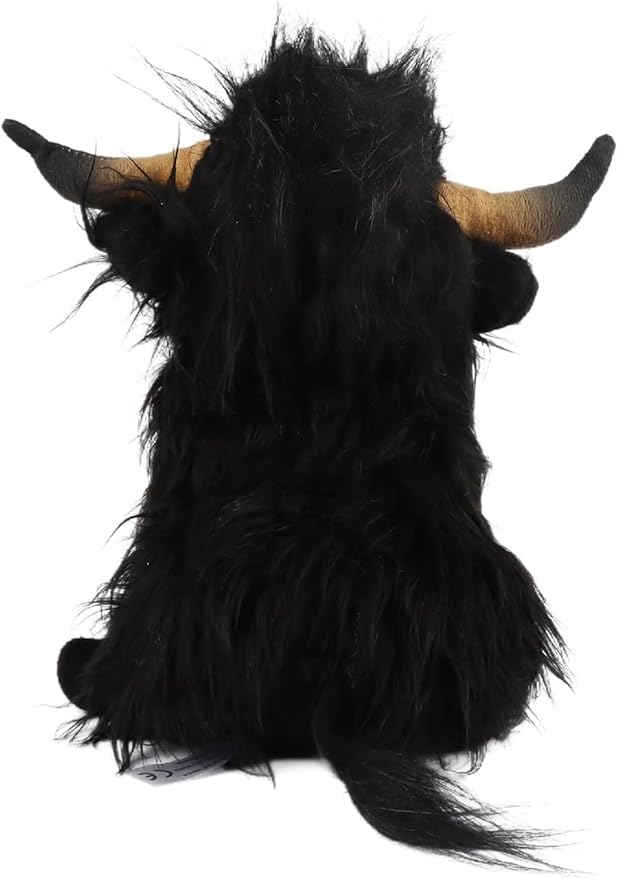 Highland Cow Fluffy Stuffed Animal, 10" Adorable Realistic Plush Toy Soft Cute Cow Plushie Home Decor Gift for Boys Girls Kids Teens Adults, Black