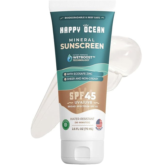 SPF 45 Biodegradable Reef Safe Sunscreen for Face & Body, Non-Nano Zinc Oxide, Natural Fragrance Free Non Toxic Organic Mineral Sunscreen, Travel Size Reef Friendly Mineral Based 2.5 Fl Oz