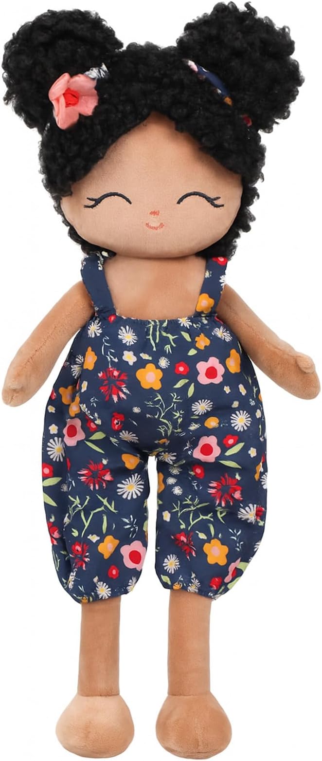 Soft Baby Doll Toys (16'') Baby Rag Doll for Girls Birthday Gift Christmas Plush Toys Gift for Toddler Kids (Black)