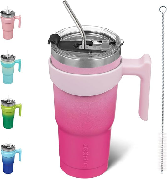 BJPKPK Tumbler With Handle 20 oz Tumbler With Lid And Straw Reusable Stainless Steel Travel Mug Insulated Coffee Cups,Cherry Blossom