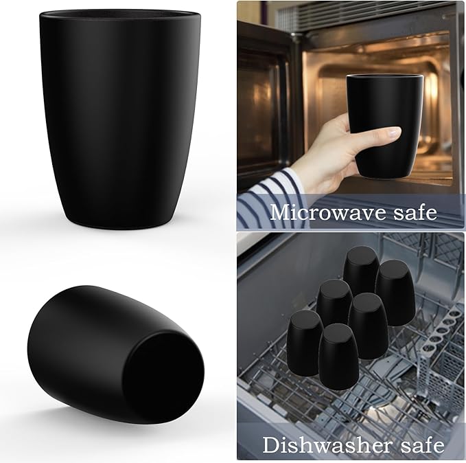 Wheat Straw Cups 6 PCS Good Alternative to Plastic Reusable Cups 20 oz Unbreakable Drinking Cup Reusable Dishwasher Safe Water Plastic Glasses Black