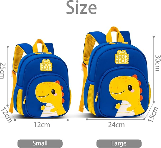 Lightweight and breathable children's dinosaur schoolbag, made of SBR diving fabric, suitable for kindergarten backpacks (blue, Large)