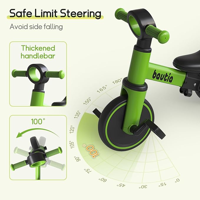 Kids Tricycle for Toddlers 1-3 with Push Handle, 5 in 1 Baby Balance Bike for 1-4 Years Old Boys Girls Gift with Removable Pedals (No Parent Steering Version)