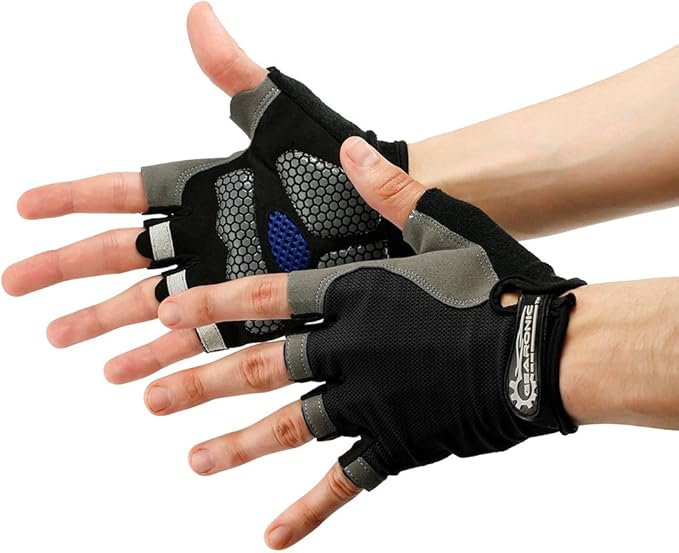 GEARONIC Mens Cycling Gloves, Fingerless Mountain Bike Gloves for Men, Breathable MTB bicycle gloves, Gel Padded Road biking gloves, Anti-slip Road Motorcycle Gloves for Men/Women, Half Finger Guantes