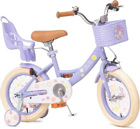Girls Bike with Basket for Toddlers and Kids Aged 3-14 Years Old, 12 14 16 18 Inch with Training Wheels & Doll Seat, 20 Inch with Kickstand & Rear Rack, Princess Style Bicycle for Gift.