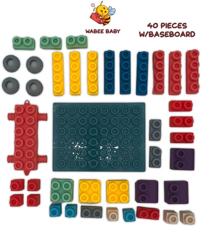 Big Soft Building Blocks for Toddlers 1-3 Year Olds - 40-Pieces Mega Blocks with Baseboard for Sensory & Motor Skills - STEM Large Squishy Rubber Blocks for Babies - Montessori Stacking Baby Toys