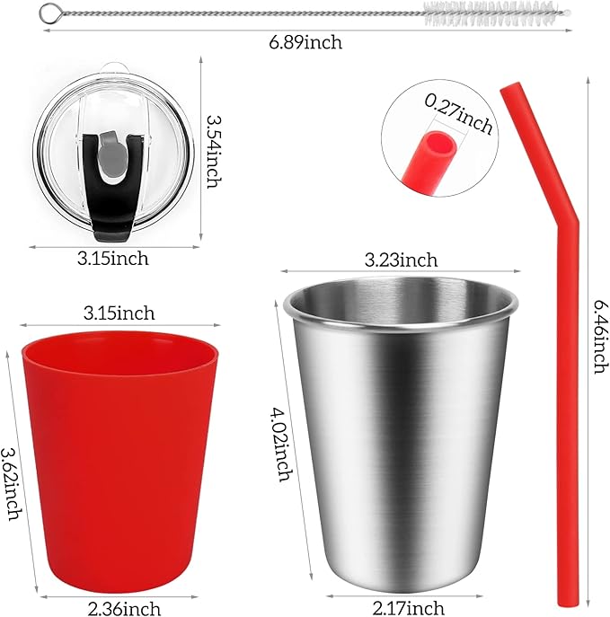 ShineMe 5Pack Kids Cups with Straws and Lids Spill Proof, 12oz Toddler Straw Cups with Colorful Silicone Sleeves, Unbreakable Stainless Steel Water Tumblers for Cold & Hot Drinks