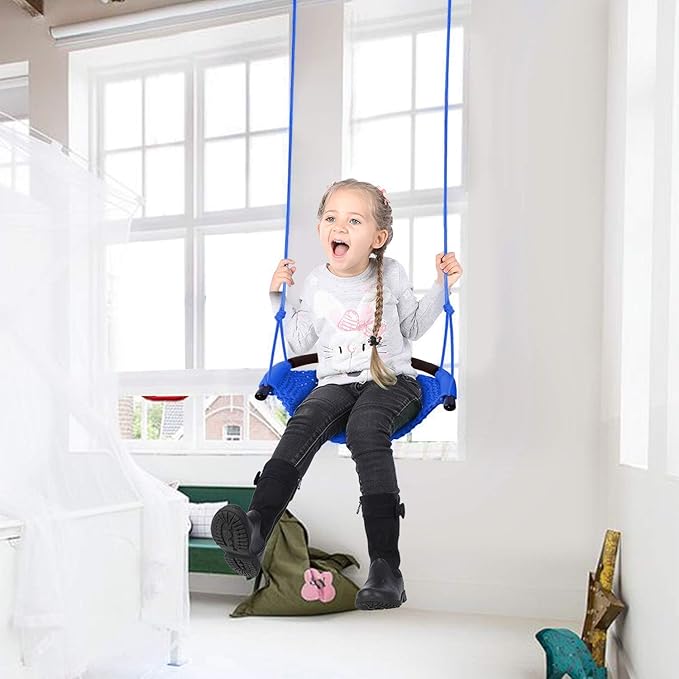 Swing Seat for Kids Heavy Duty Rope Play Secure Children Swing Set,Perfect for Indoor,Outdoor,Playground,Home,Tree,with Snap Hooks and Swing Straps,440 lbs Capacity,Blue