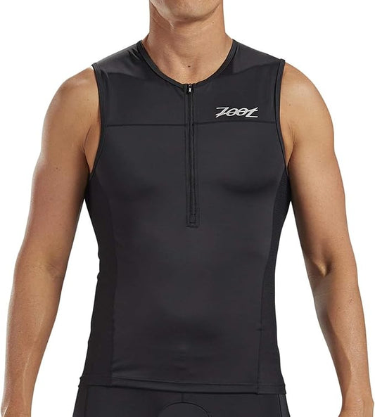 Zoot Men’s Core Tri Tank, Performance Triathlon Race Tank Top, UPF 50+ Fabric, Rear Pockets, Mesh Panels, & Cam Lock Zipper
