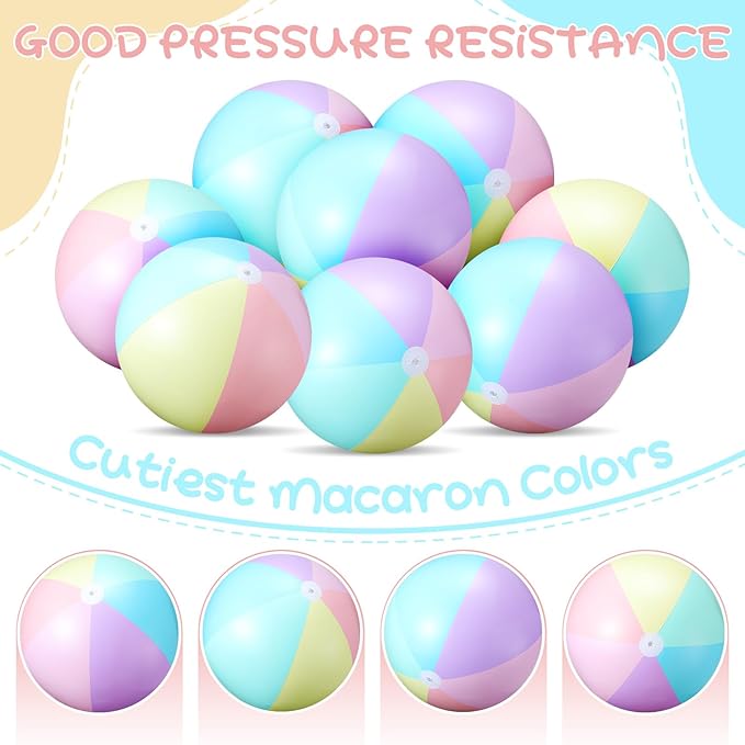 12 Pcs Pastel Inflatable Beach Balls Bulk Pastel Color Jumbo Big Beach Balls Baby Shower Birthday Summer Swimming Party Decorations Favor Water Games(26.5 Inch,Macaron Color)