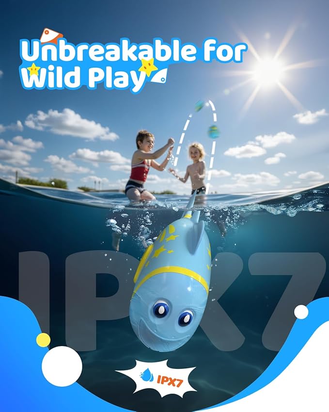 Rechargeable Swimming Fish Toy, Light up Bath Toys with Temp-Color Eyes for Baby Bath, Alive Pool Diving Toys for Kids Ages 4-8, Toddler Bathtub, Water Table