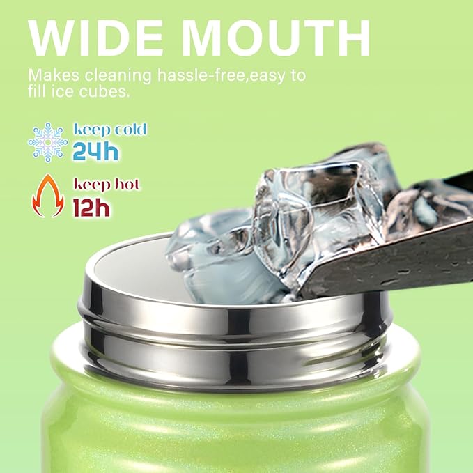 Mininoo Kids Water Bottle for School - 16 oz Stainless Steel Insulated Water Bottle with Ceramic-Lined, Leakproof Straw Lid & Beaded Handle for Girls & Boys