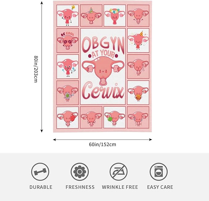 Cervix Uterus Blanket OBGYN at Your Cervix Throw Blanket All Season Ultra Soft Cozy Fleece Hysterectomy Gifts Fuzzy Plush Bedding Blankets Hysterectomy Recovery Gifts for Girls Women 80"x60"
