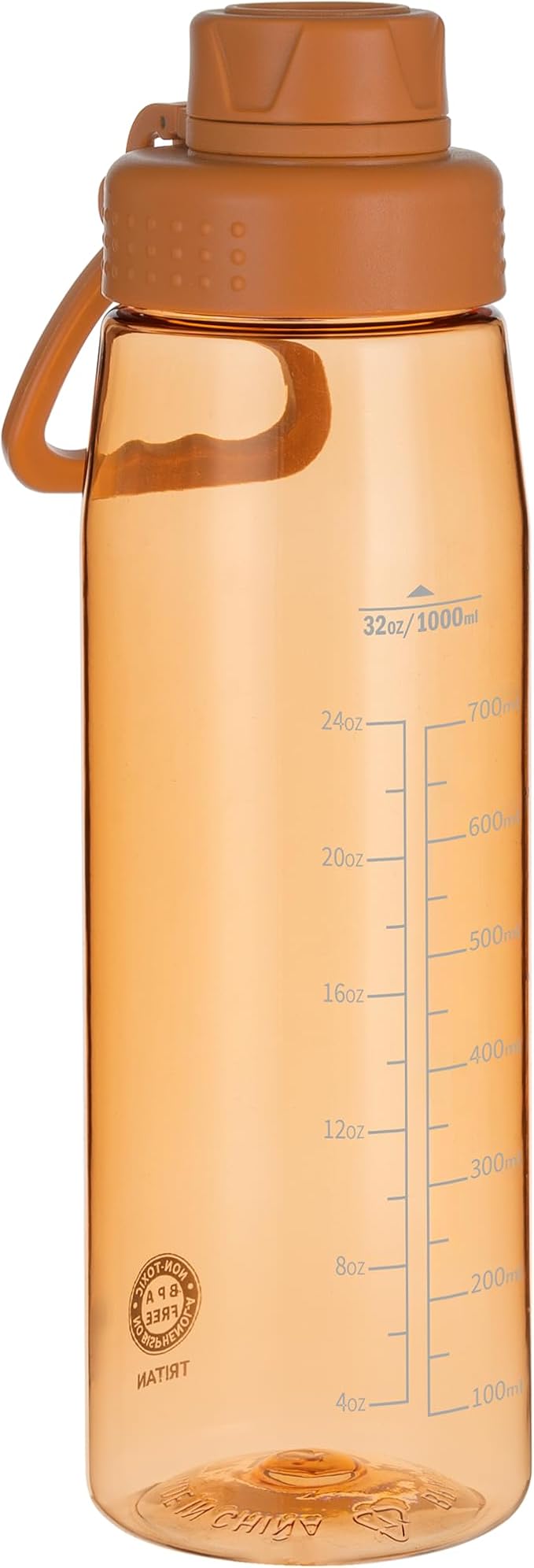 Water Bottle 32oz, clear water bottle with Spout Lid and Carry Handle, Reusable, Tritan, BPA Free, Hiking Water Bottle Suitable for Travel, Outdoors, Gym, Travel, Home, School (Orange)