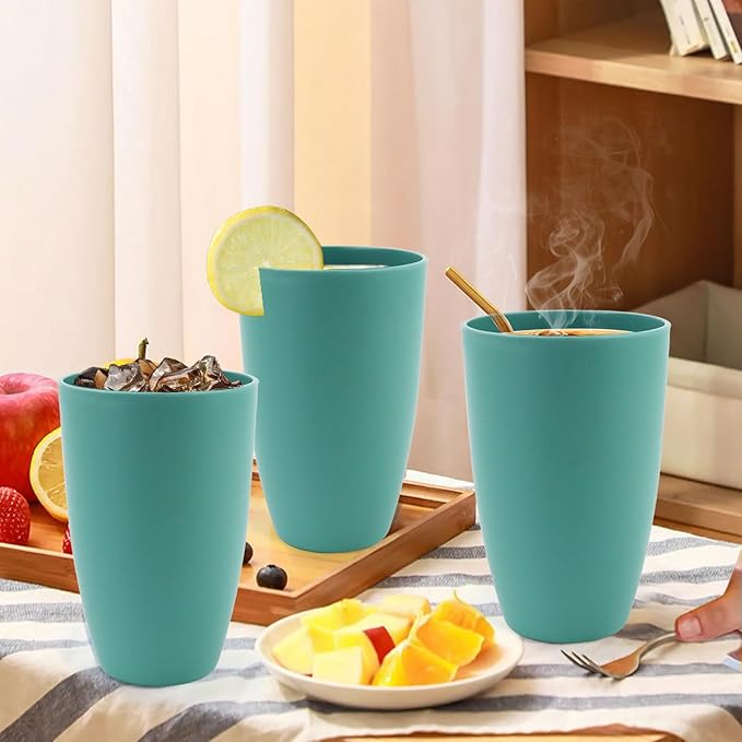 Wheat Straw Cup 20 OZ Large Drinking Glasses | Set of 6 Alternatives to Plastic Cups Reusable Unbreakable Drinking Cup Microwave and Dishwasher Safe Cups | Kitchen Water Glasses - Gree