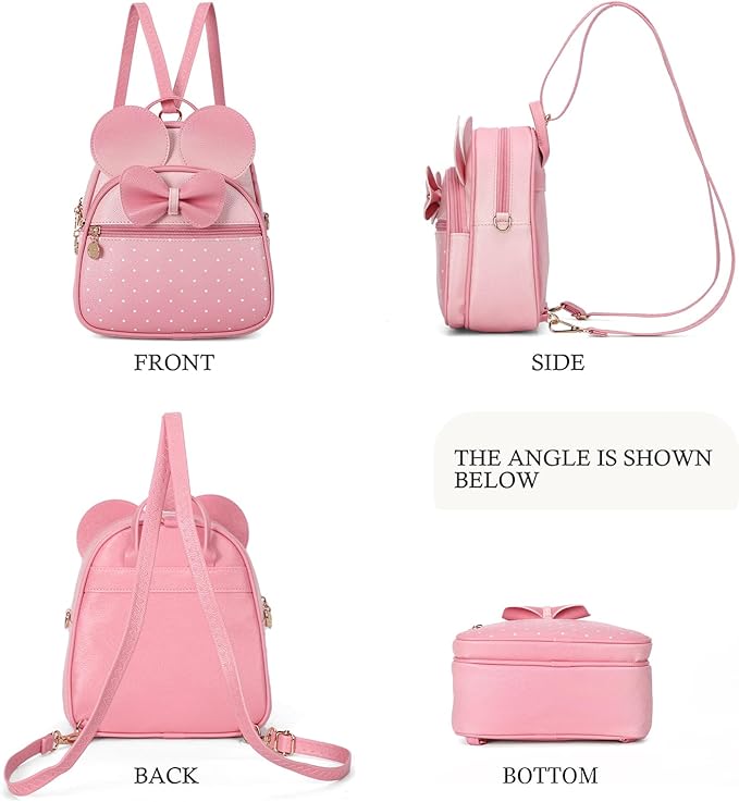 KL928 Girls Mini Backpack Bowknot Polka Dot Cute Small Daypacks Convertible Shoulder Bag Purse for Women