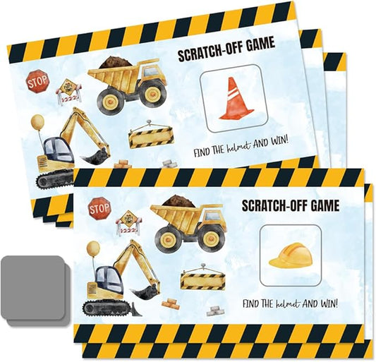 50 Psc Construction Theme Scratch off Game Cards, Funny Excavator Dump Truck Scratch Cards for Birthday Party Baby Shower, Construction Birthday Party Supplies, Lottery Group Games Activity