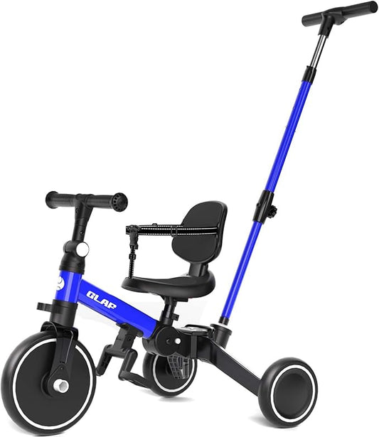 Glaf Tricycle for Toddlers 1-3 Toddler Bike Tricycles with Push Handle 2-4 Years Baby Bike Boys and Girls Balance Bike Birthday Toys with Removable Pedals Adjustable Seat Height and Backrest (Blue)