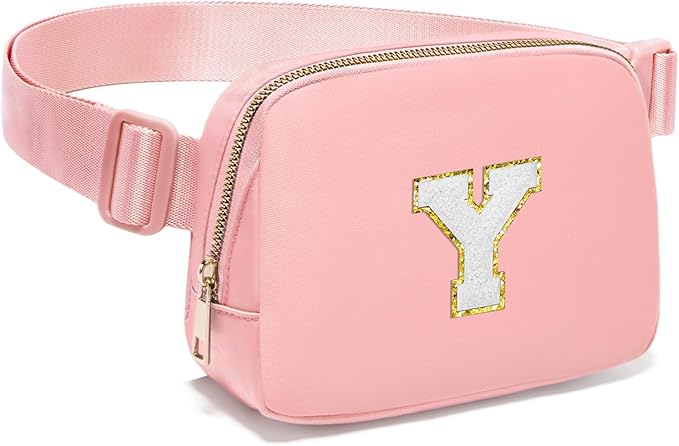 Gitus Birthday Gifts for 8 9 10 11 12 13 Year Old Girls Personalized Fanny Pack Crossbody Bags with Initial Letter Patch Belt Bag for Teen Girls Cute Trendy Stuff Travel Essentials (LightPink-Y)