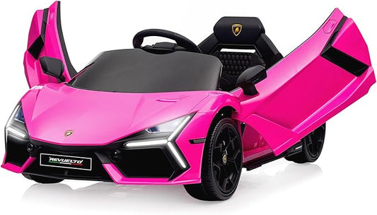 Winado 12V Ride on Car, Licensed Lamborghini Revuelto Electric Car for Toddlers W/Remote Control, Battery Car for Kids with Bluetooth, Hydraulic Doors, 3 Speeds, LED Lights, Music (Pink)