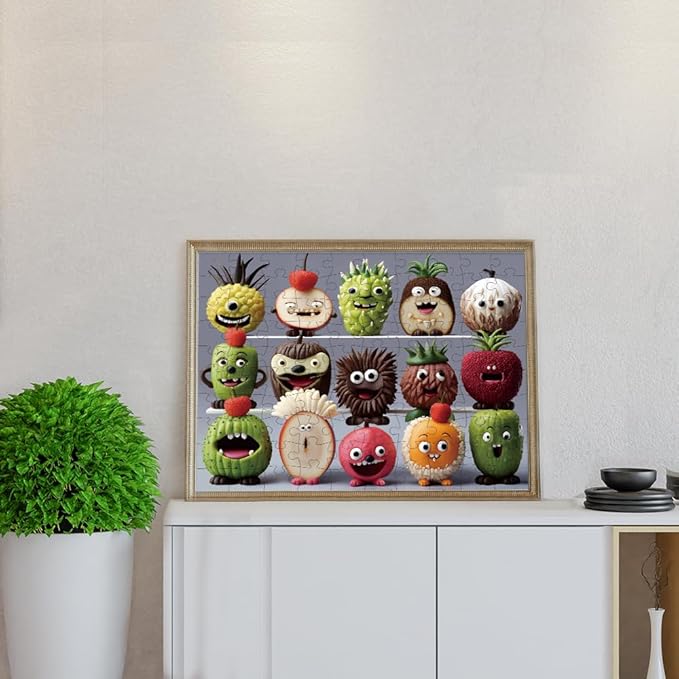 100 Piece Large Piece Donuts Jigsaw Puzzle for Kids Teens Age 4-8 Gift Family Game Unique Shapes Cute Monsters Puzzle (Happy Fruits)