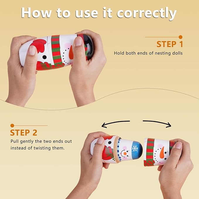 Chirstmas Russian Nesting Dolls, 2 Pack Wooden Handmade Nested Set Matryoshka Dolls, Russian Stacking Dolls Toys for Kids Toddlers Happy Chirstmas Home Decoration Gift(Snowman Nutcracker)