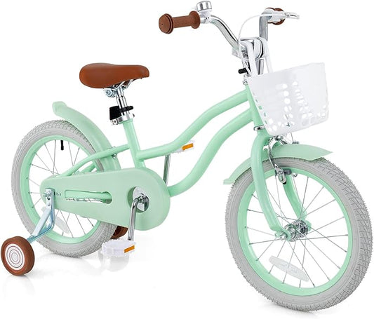 BABY JOY Kids Bike, 12 14 16 18 20 Inch Boys Girls Bike w/Adjustable Seat, Removable Basket, Handbrake & Coaster Brake, Training Wheels or Kickstand, Kids Bicycle with Multi-Color