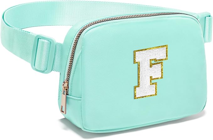 Gitus Birthday Gifts for 8 9 10 11 12 13 Year Old Girls Personalized Fanny Pack Crossbody Bags with Initial Letter Patch Belt Bag for Teen Girls Cute Trendy Stuff Travel Essentials (Mint Green-F)