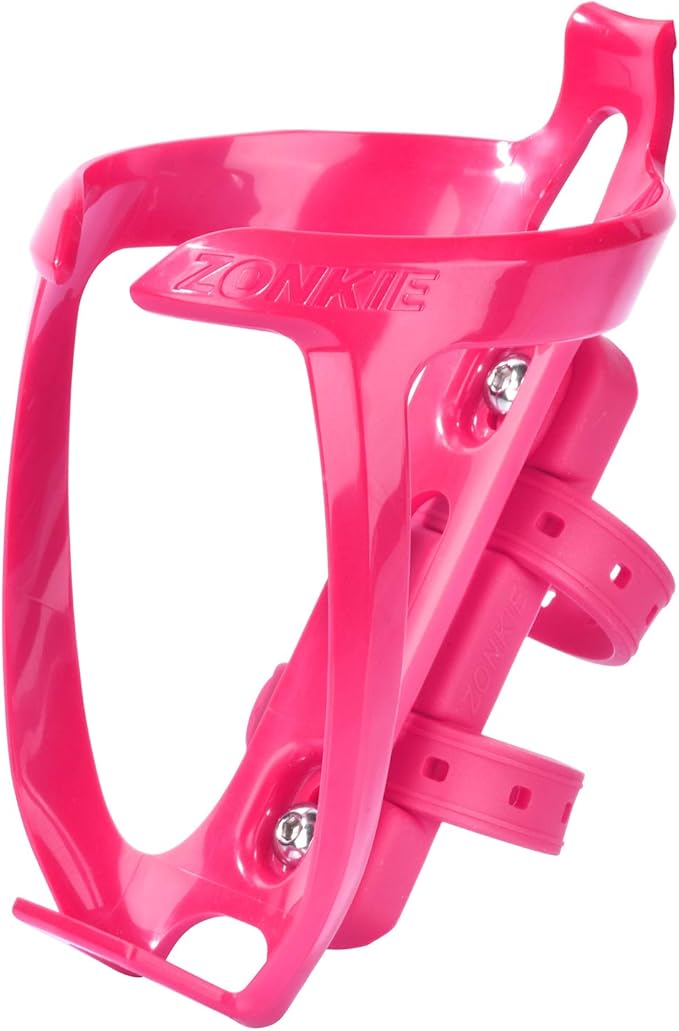 ZONKIE Bicycle Bottle Cages, Plastic Bike Bottle Holder with Cage Mounting Base (Pink)