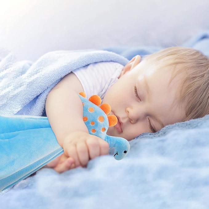 Pro Goleem Dinosaur Security Blanket Soft Loveys for Babies for Boys and Girls Newborn Lovie Infant Blankie Snuggle Toy Stuffed Animal Baby Gifts Blue 14 Inch